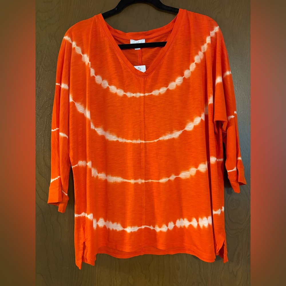 J. Jill Vivid Orange and White V-Neck
